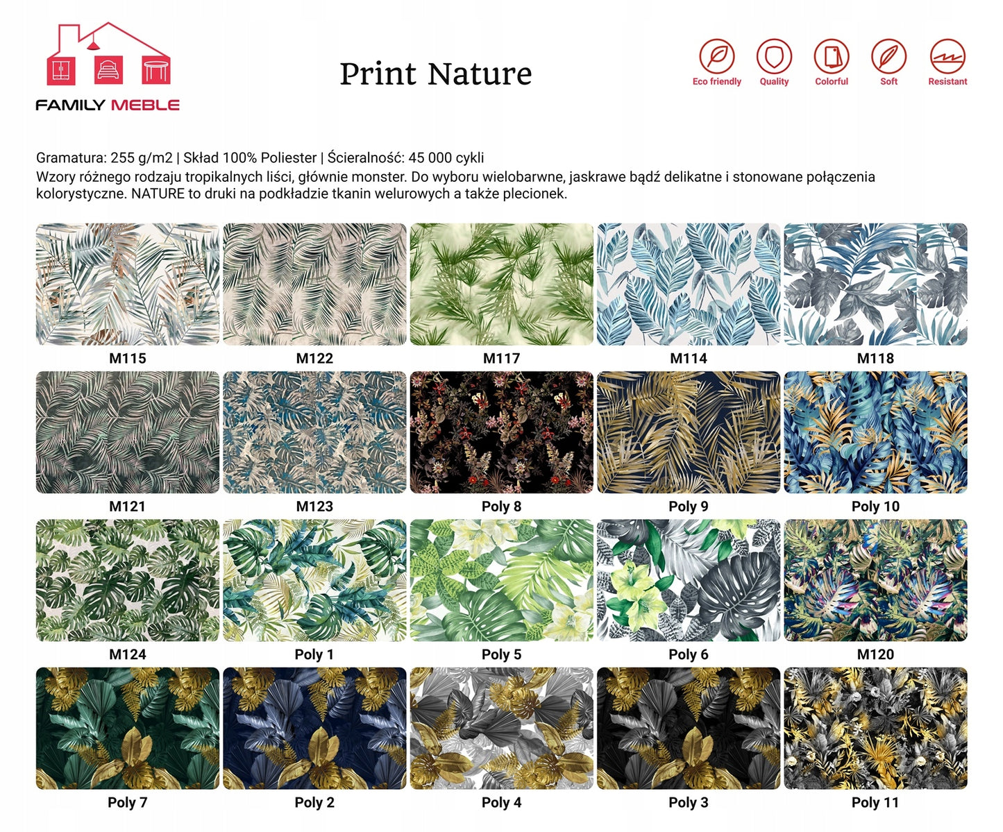 Zestaw wypoczynkowy mebli uszak Ari Print sofa fotele pufy Family Meble komplet