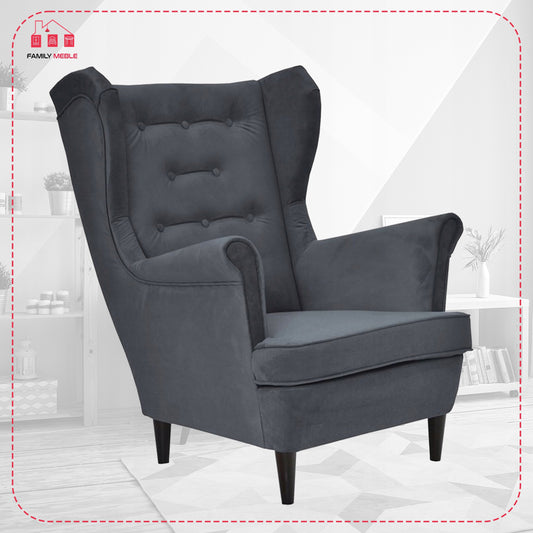 Fotel uszak Diana skandynawski Family Meble szary antracyt 10 guzików