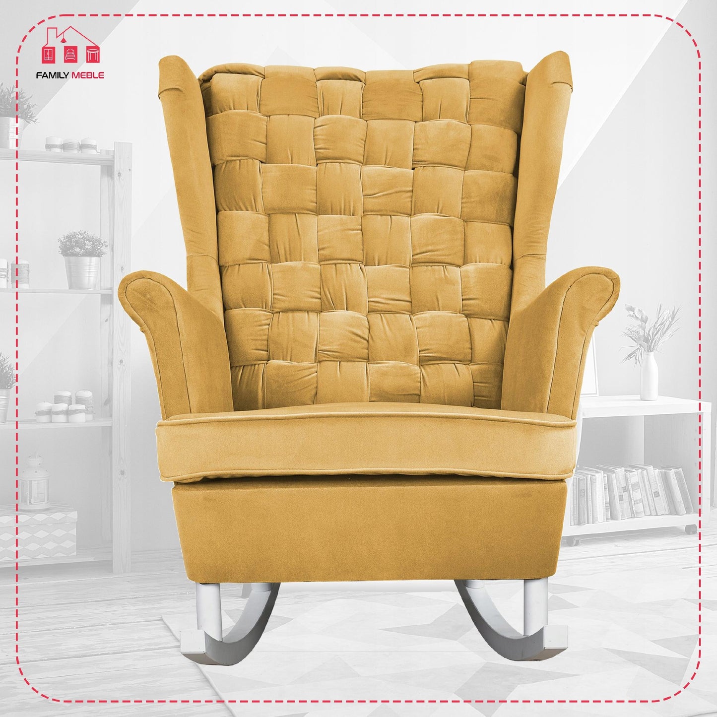 Fotel uszak Carol bujany skandynawski Family Meble słoneczny, żółty