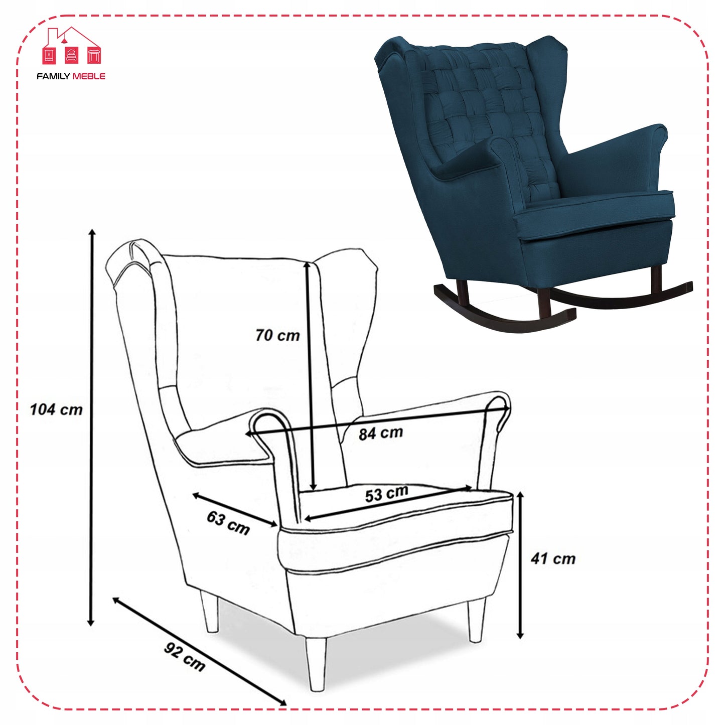 Fotel uszak Carol bujany skandynawski Family Meble GRANATOWY niebieski