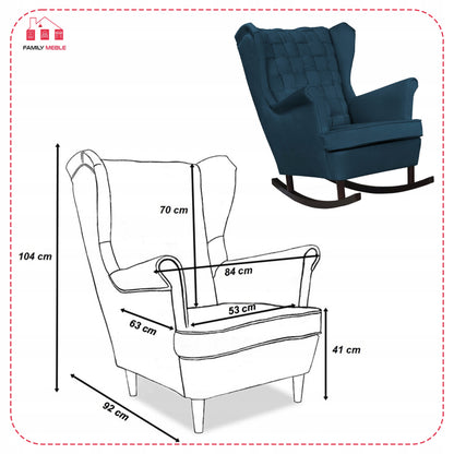 Fotel uszak Carol bujany skandynawski Family Meble GRANATOWY niebieski