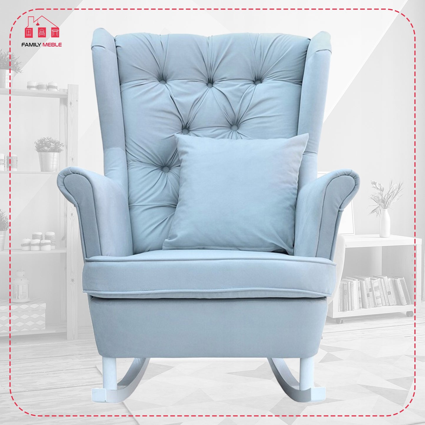 Fotel uszak bujany skandynawski Gaja Family Meble perłowy niebieski