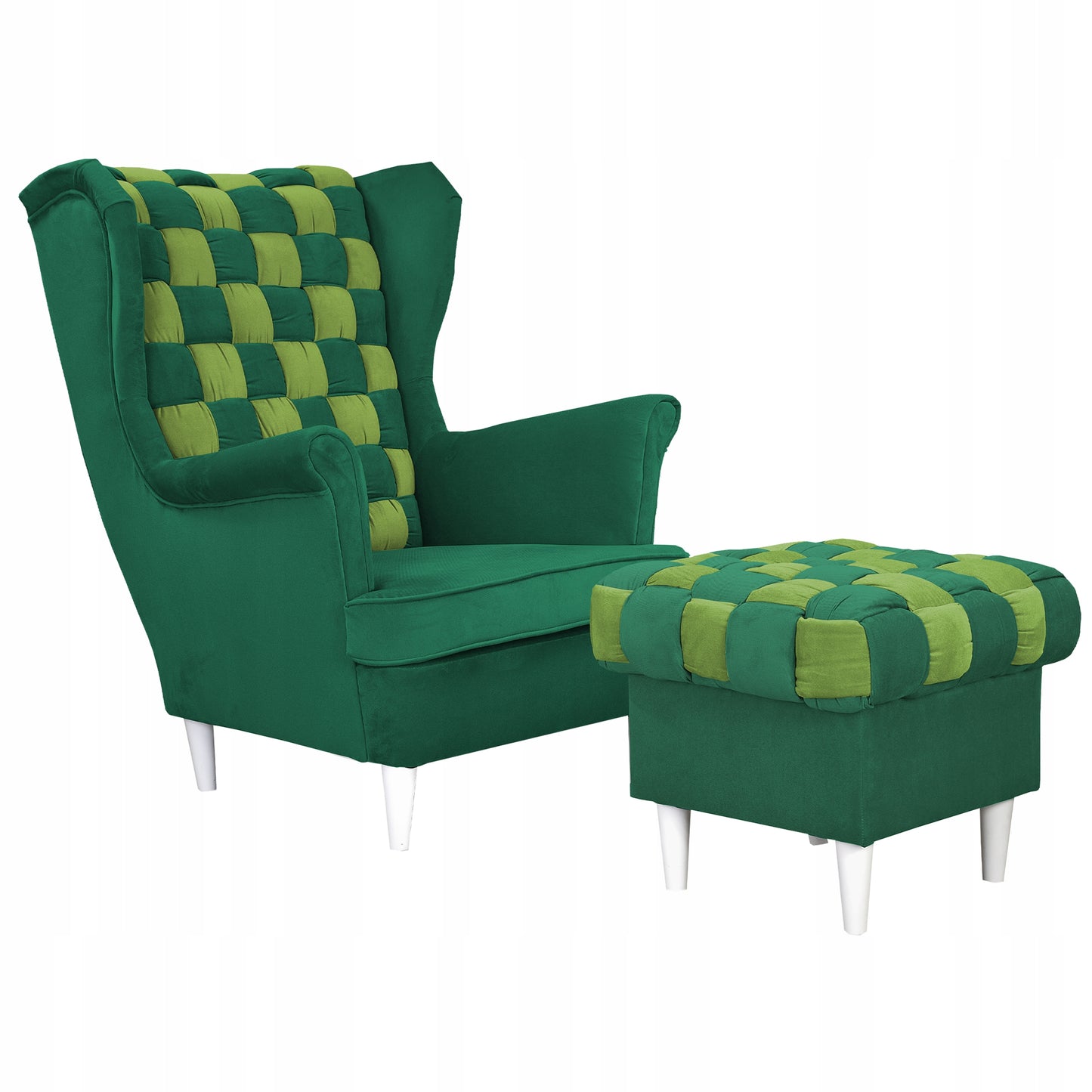 Fotel uszak Carol Duo z podnóżkiem skandynawski Family Meble zielony żółty