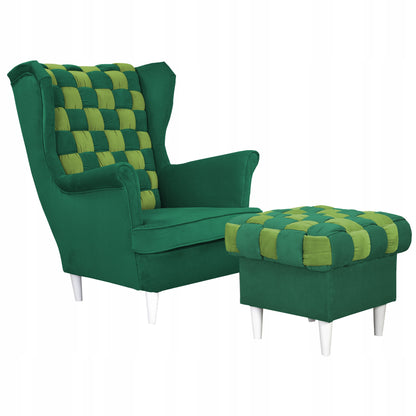 Fotel uszak Carol Duo z podnóżkiem skandynawski Family Meble zielony żółty