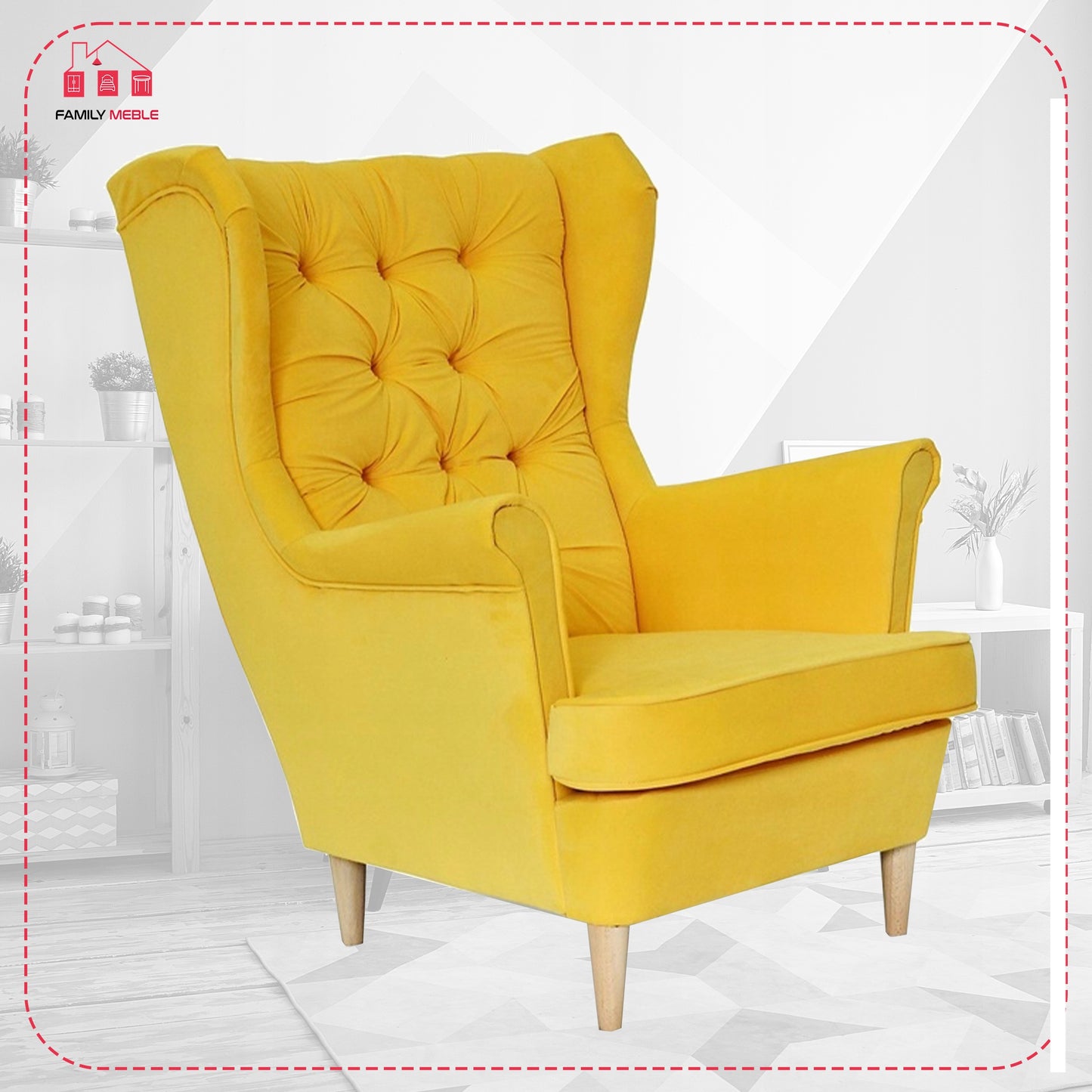Fotel uszak Gaja skandynawski Family Meble żółty cytrynowy melonowy