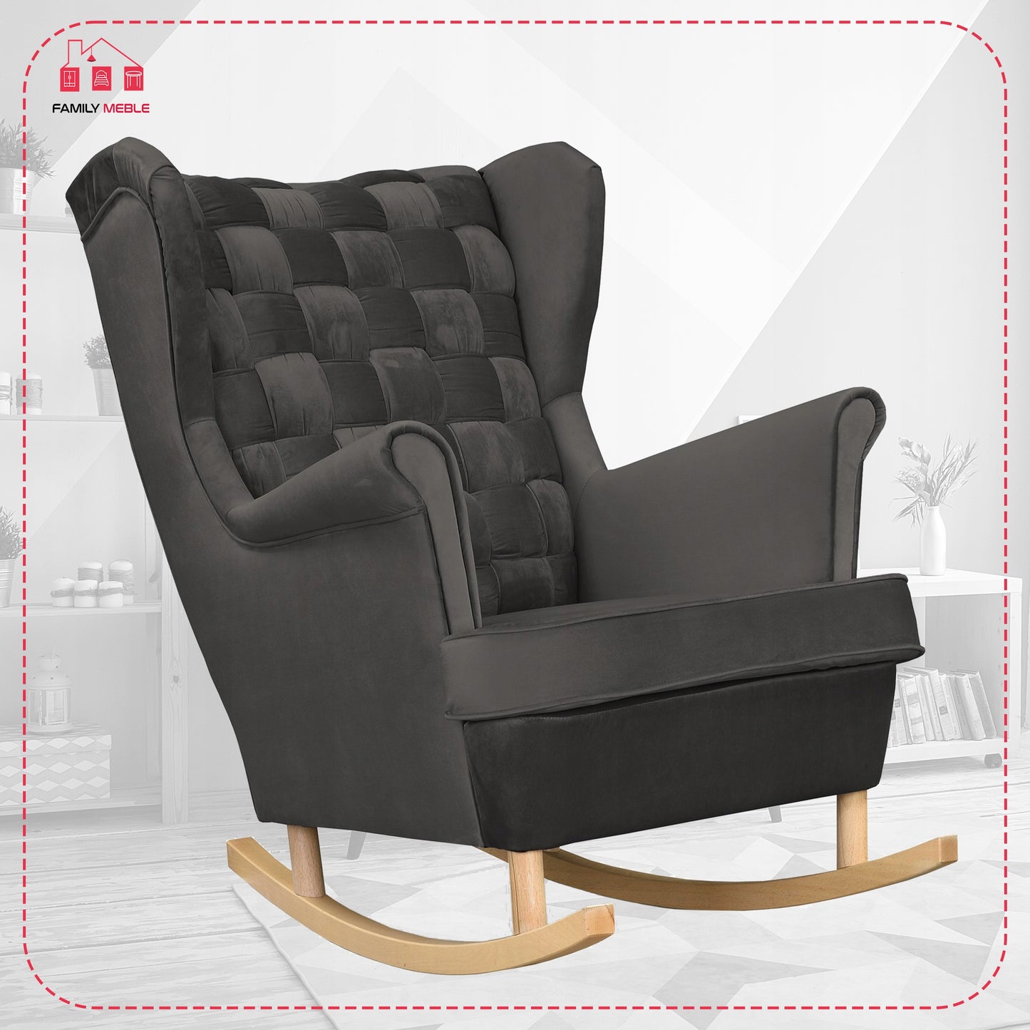 Fotel uszak Carol bujany skandynawski Family Meble grafitowy ciemny