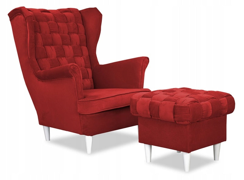 Fotel uszak Carol skandynawski Family Meble WYGODNY wiśniowy czerwony
