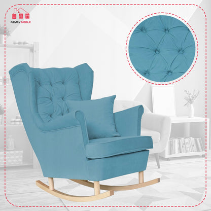 Fotel uszak Gaja bujany skandynawski Family Meble niebieski na płozach błękit