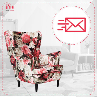 Fotel uszak ARI PRINT skandynawski Family Meble hortensje kwiaty wzór