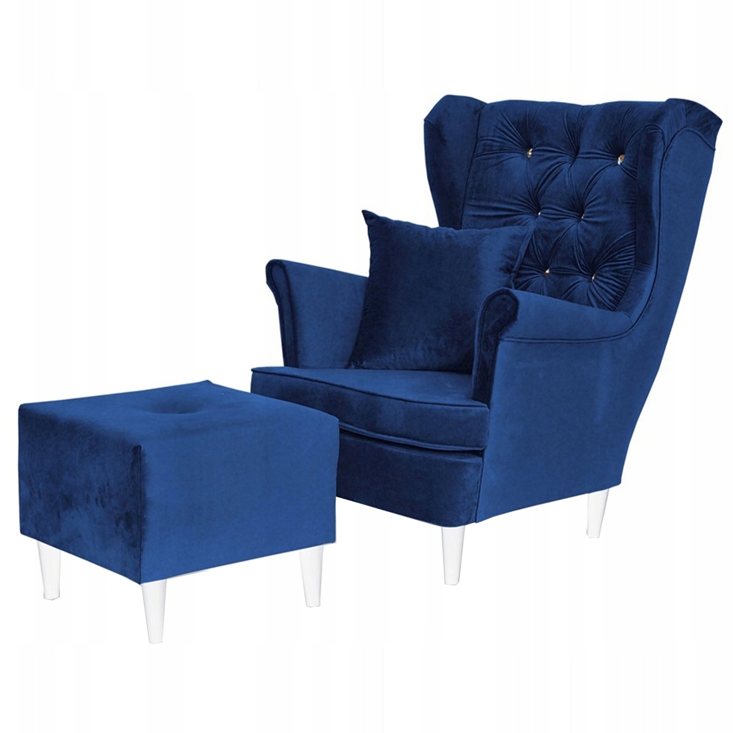 Fotel uszak Gaja z podnóżkiem skandynawski Family Meble aksamit welwet