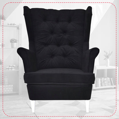 Fotel uszak Gaja skandynawski Family Meble czarny welur hydrofobowy