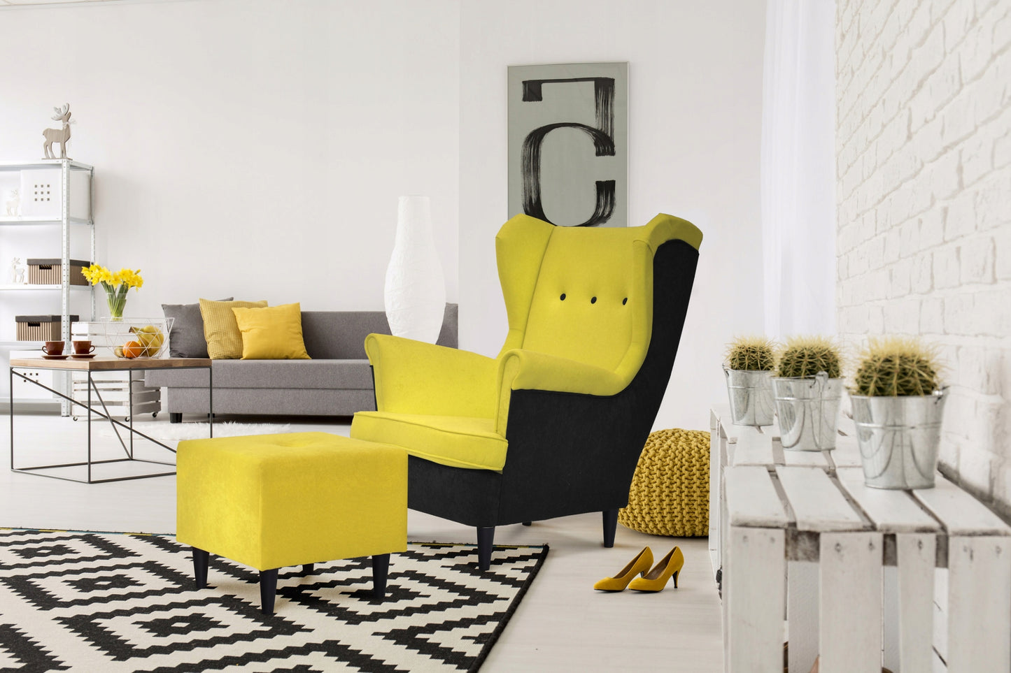 Fotel uszak Carol skandynawski Family Meble przeplatane OPARCIE grafit