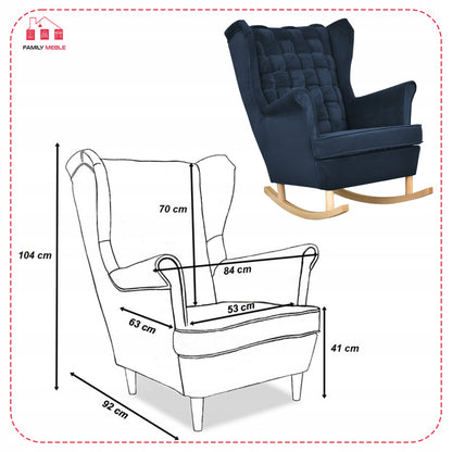 Fotel uszak Carol bujany skandynawski Family Meble granatowy niebieski