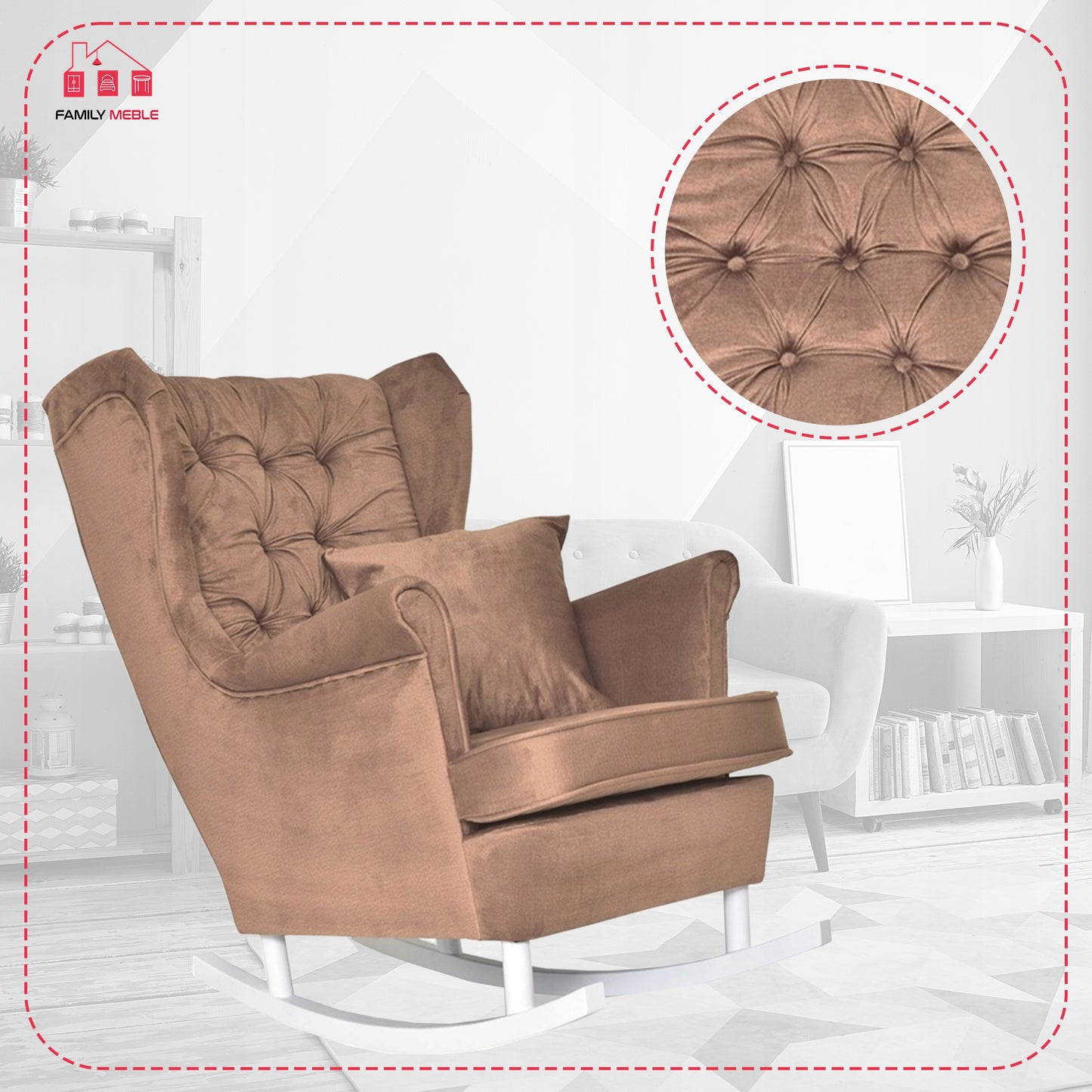 Fotel uszak Gaja bujany skandynawski Family Meble perłowy łososiowy