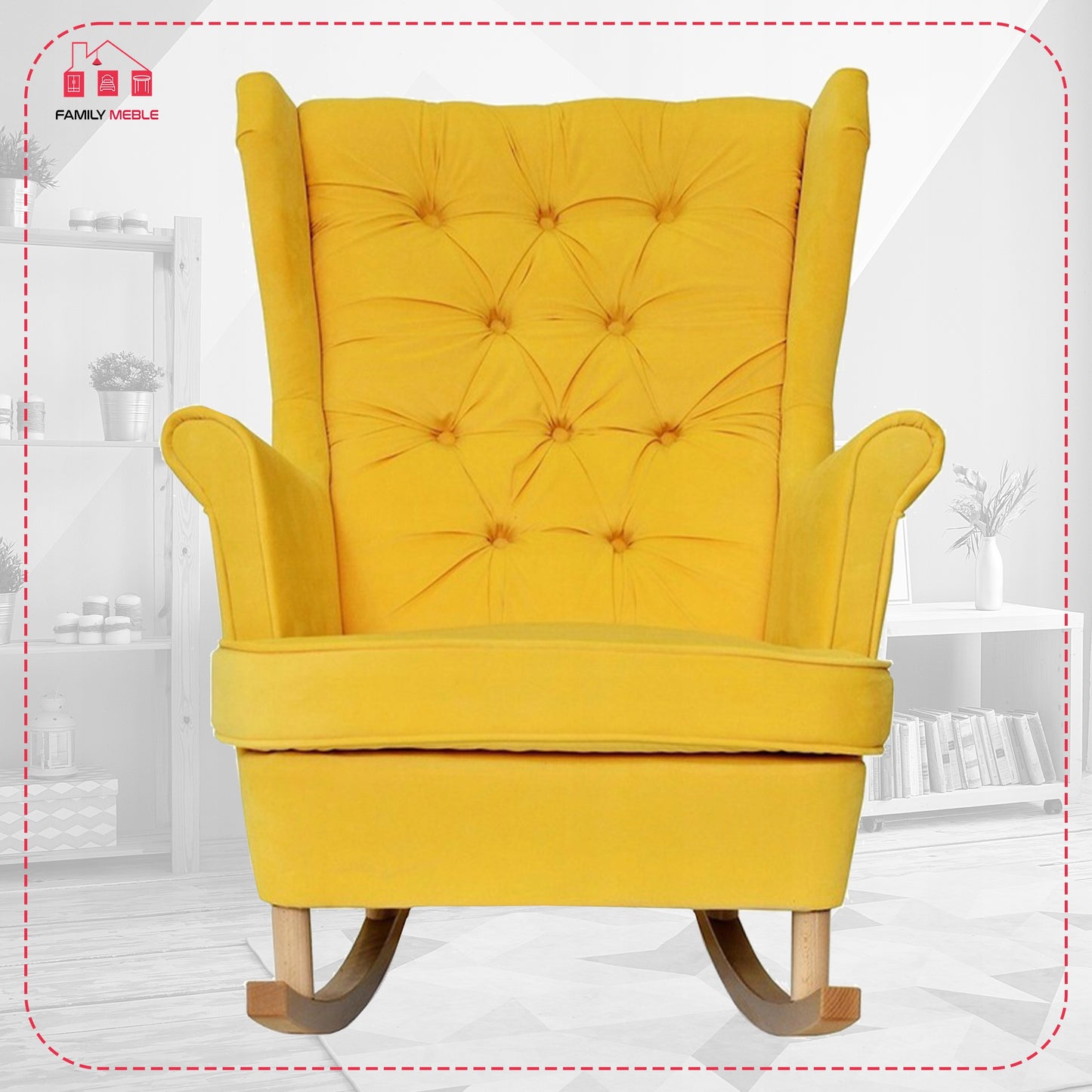 Fotel uszak Gaja bujany skandynawski Family Meble żółty na biegunach