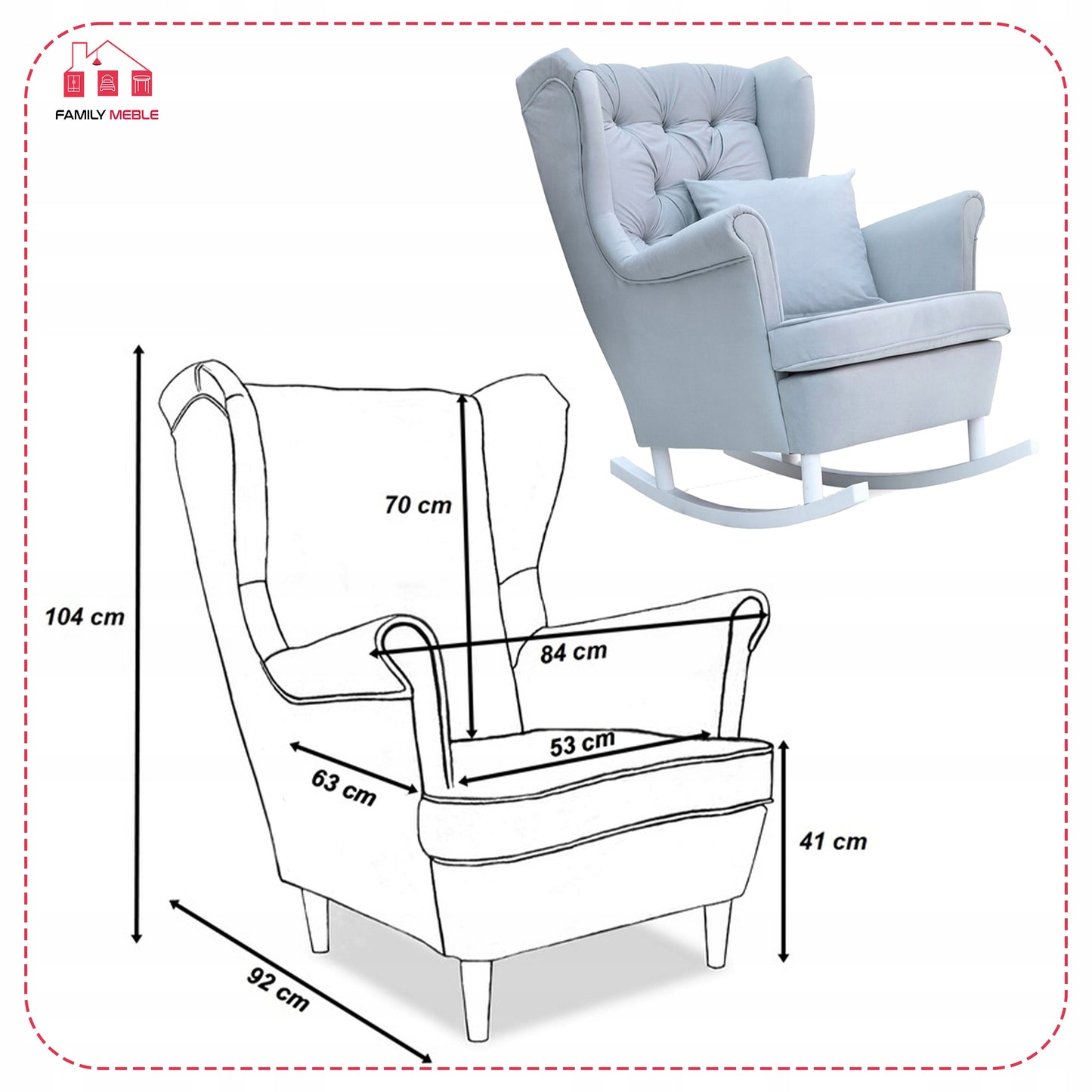 Fotel uszak bujany skandynawski Gaja Family Meble perłowy niebieski