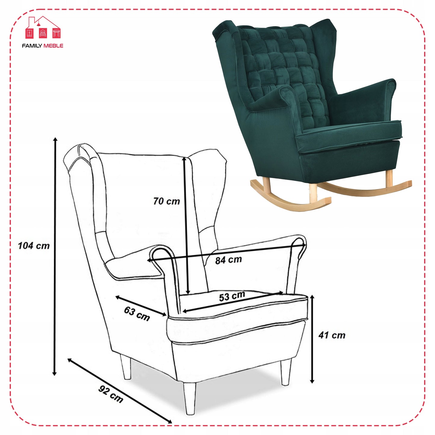 Fotel uszak Carol bujany skandynawski Family Meble butelkowa zieleń