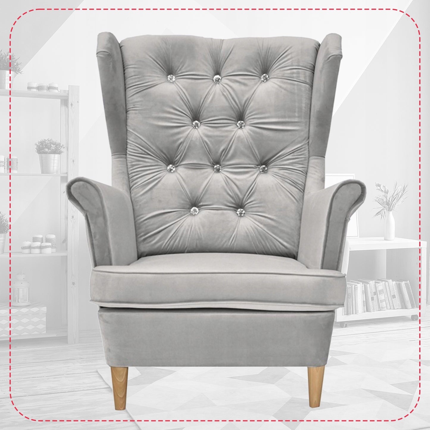 Fotel uszak Gaja podnóżkiem skandynawski Family Meble gołębi popielaty