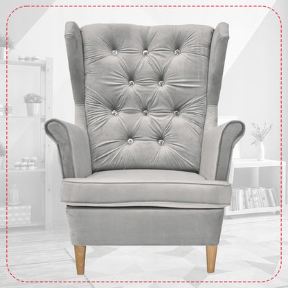 Fotel uszak Gaja podnóżkiem skandynawski Family Meble gołębi popielaty