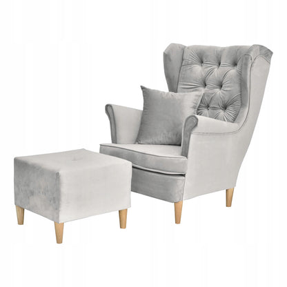 Fotel uszak Gaja podnóżkiem skandynawski Family Meble gołębi popielaty