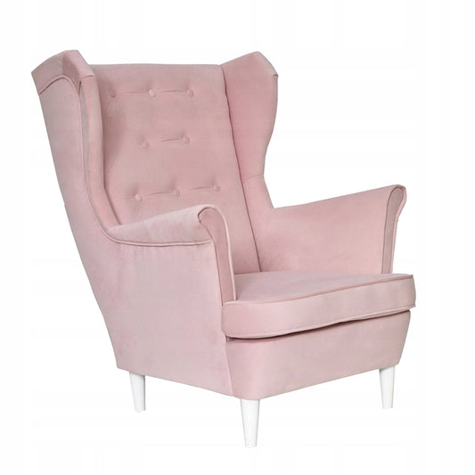 Fotel uszak Diana skandynawski Family Meble pudrowy róż pastelowy