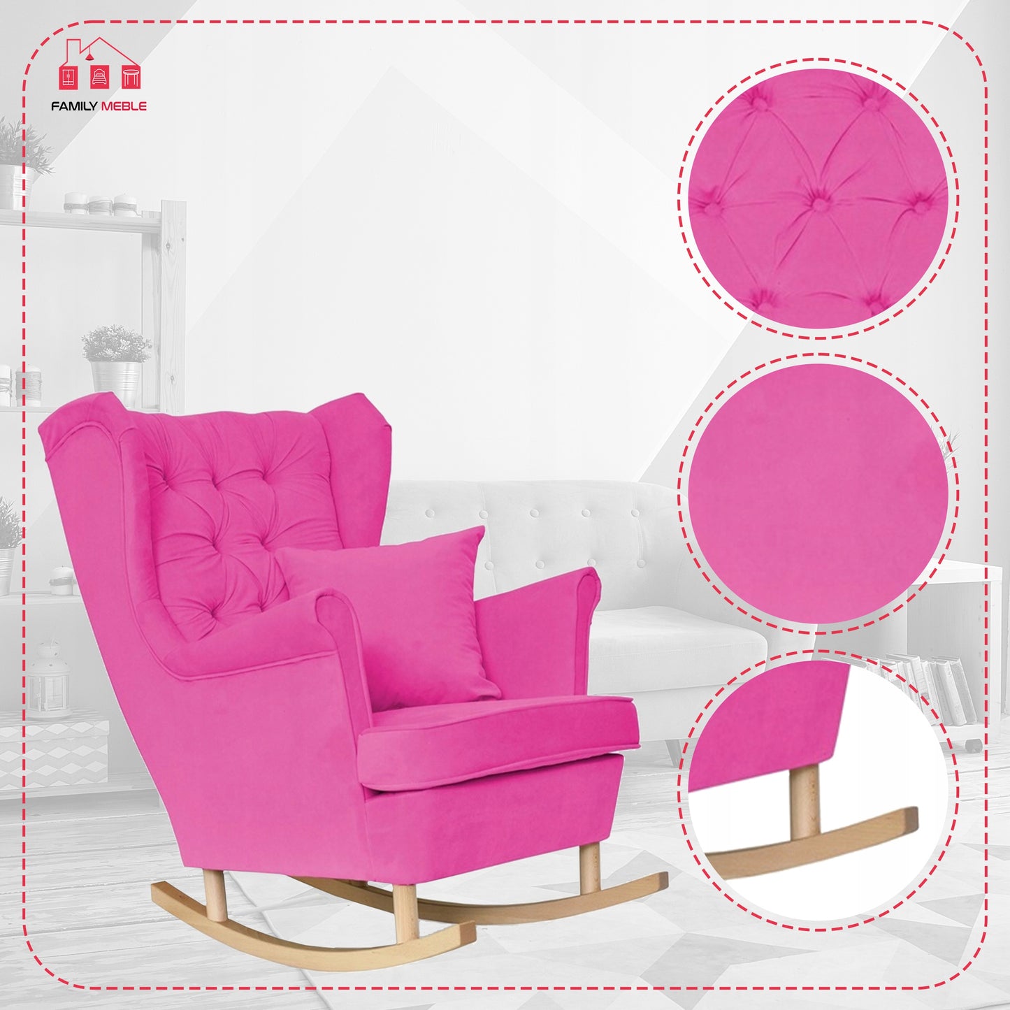 Fotel uszak Gaja bujany skandynawski Family Meble PINK dziewczęcy róż pudrowy