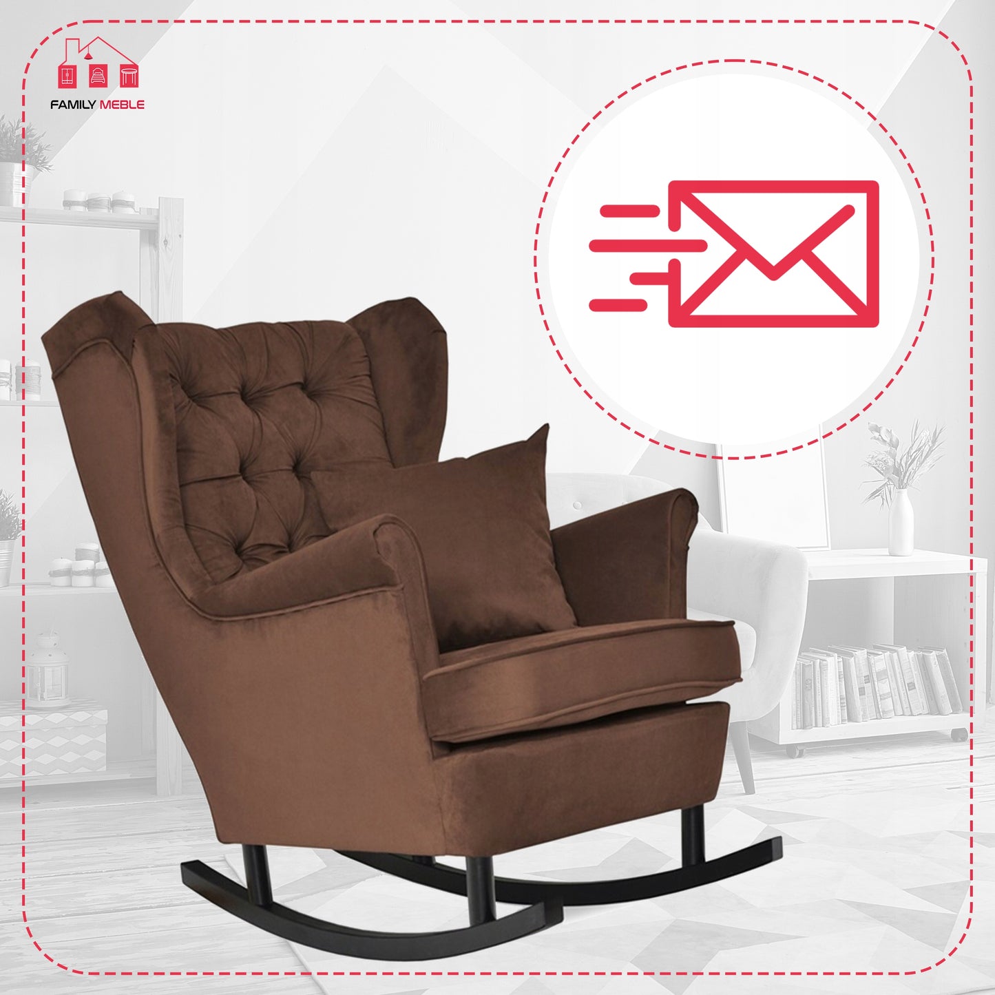 Fotel uszak Gaja bujany skandynawski Family Meble braun brązowy bujak