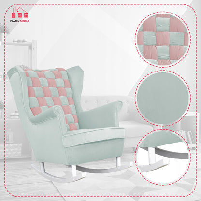 Fotel uszak bujany Carol Duo Family Meble różowo błękitny szachownica welur