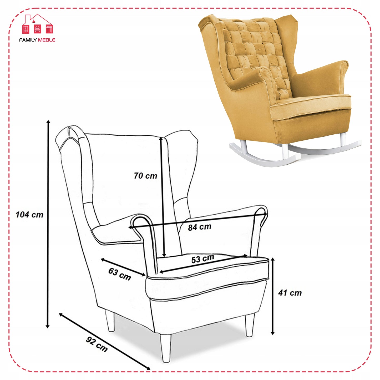 Fotel uszak Carol bujany skandynawski Family Meble słoneczny, żółty