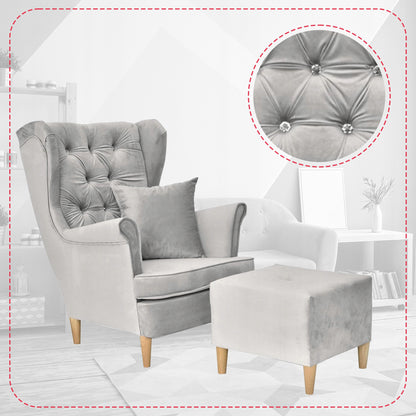 Fotel uszak Gaja podnóżkiem skandynawski Family Meble gołębi popielaty