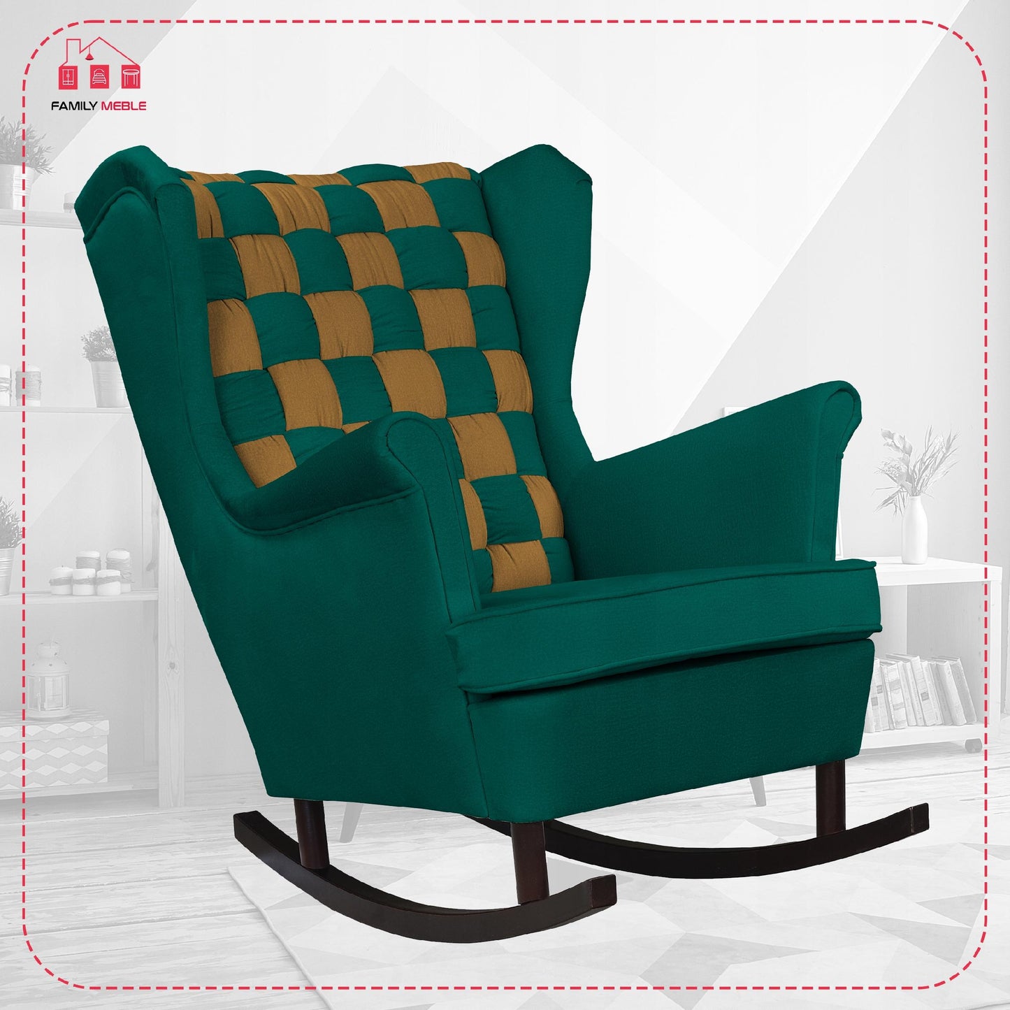 Fotel uszak bujany Carol Duo Family Meble zielono złoty welur profilowany