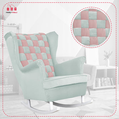 Fotel uszak bujany Carol Duo Family Meble różowo błękitny szachownica welur