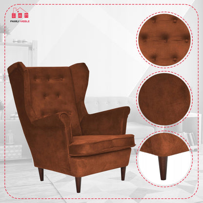 Fotel uszak Diana skandynawski Family Meble miedziany miły w dotyku rudy