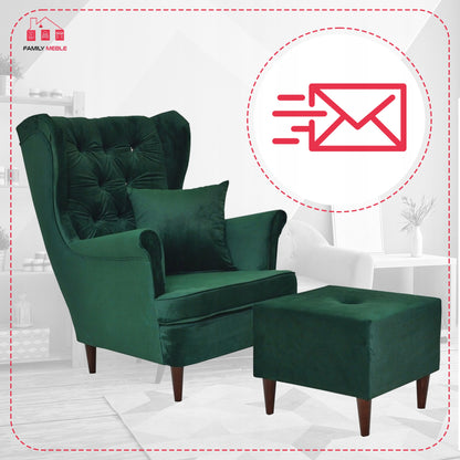 Fotel uszak Gaja z podnóżkiem, skandynawski Family Meble GLAMOUR solon