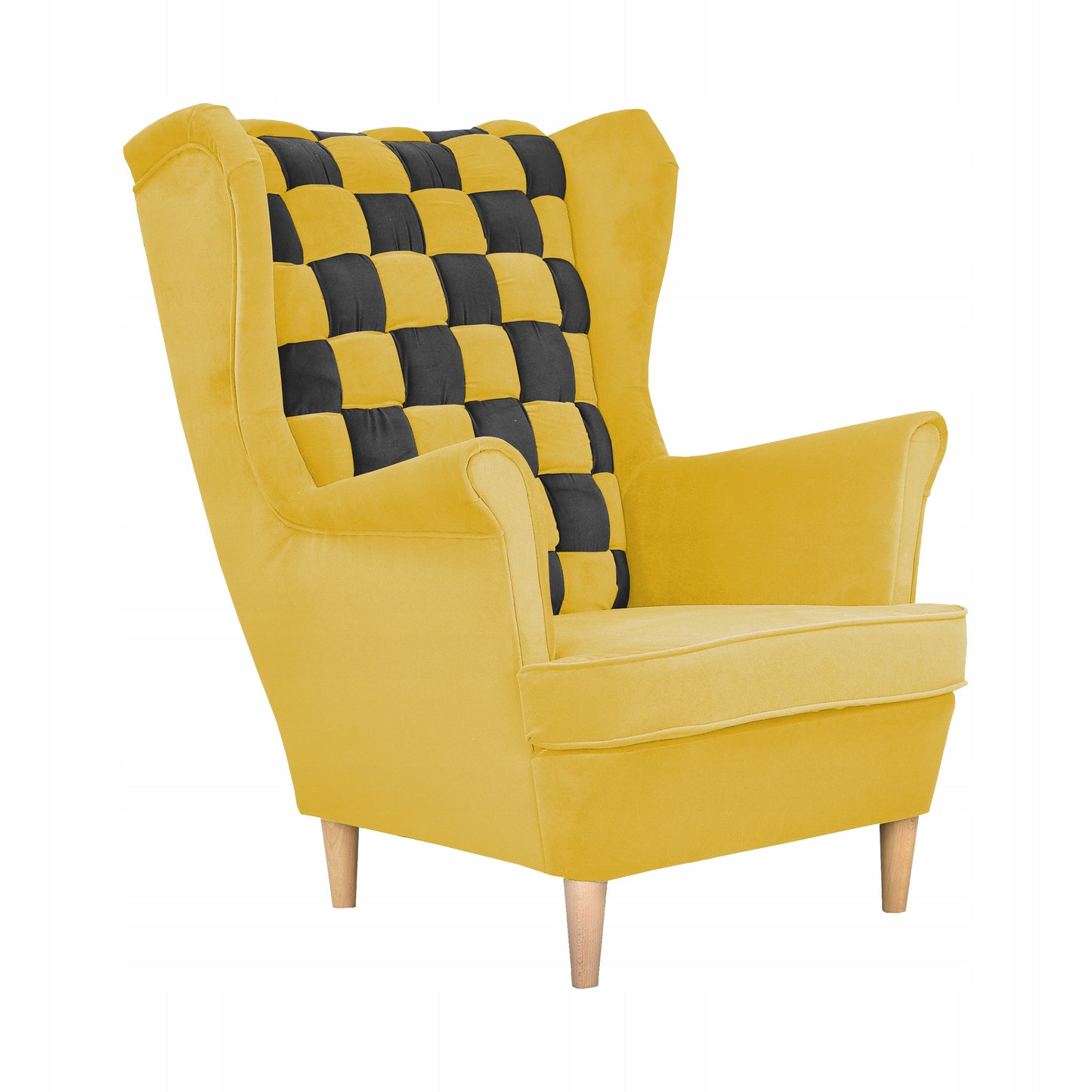 Fotel uszak Carol Duo skandynawski Family Meble żółto czarny paski