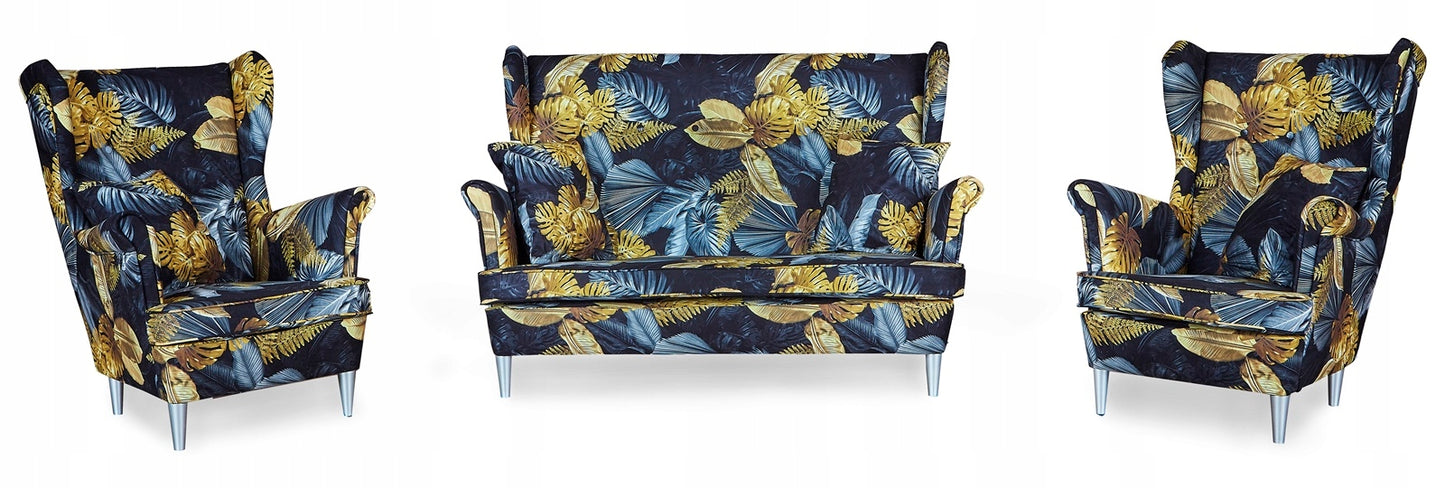 Zestaw wypoczynkowy mebli uszak ARI Print sofa fotele skandynawskie Family Meble
