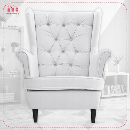 Fotel uszak Gaja skandynawski Famil Meble głęboko pikowana brudna biel