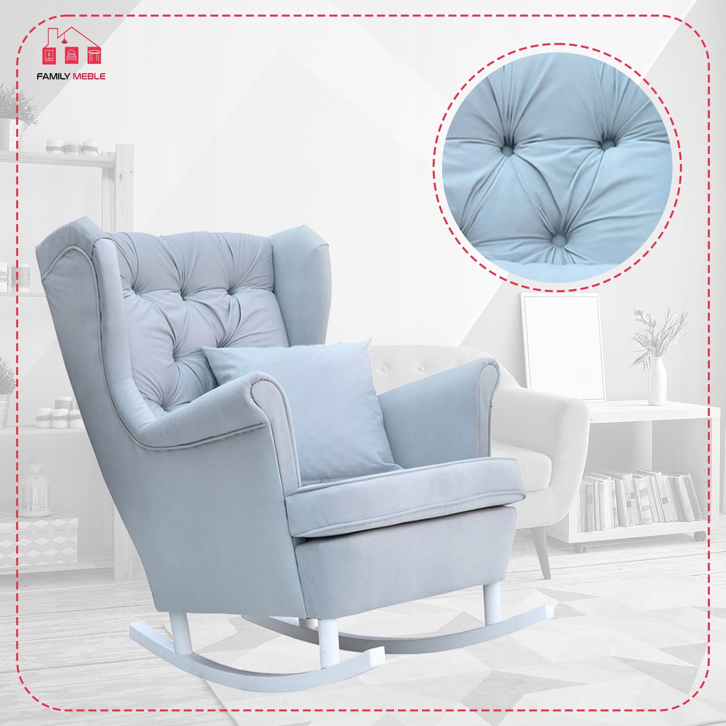 Fotel uszak bujany skandynawski Gaja Family Meble perłowy niebieski