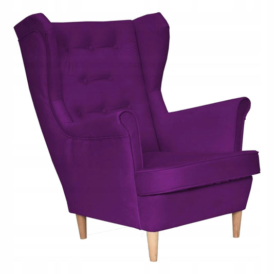 Fotel uszak Diana skandynawski Family Meble fuksja fiolet śliwka welur