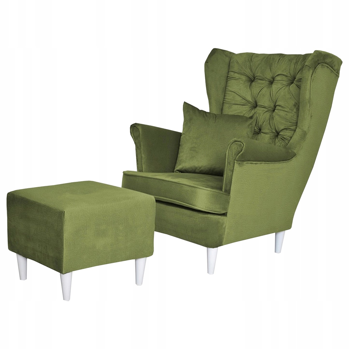 Fotel uszak Gaja z podnóżkiem skandynawski Family Meble oliwka jasna