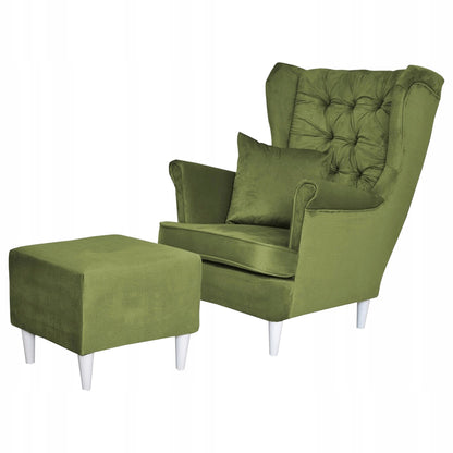 Fotel uszak Gaja z podnóżkiem skandynawski Family Meble oliwka jasna