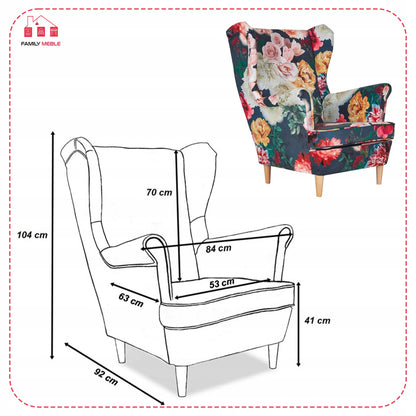 Fotel uszak ARI PRINT skandynawski Family Meble piwonie kwiaty wzór 3D