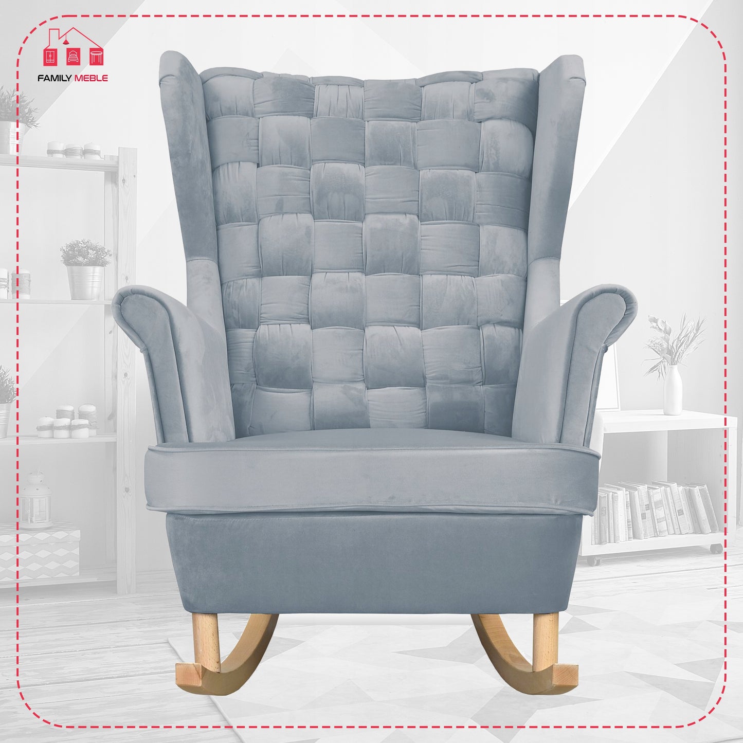 Fotel uszak Carol bujany skandynawski Family Meble stalowy, siwy jasny