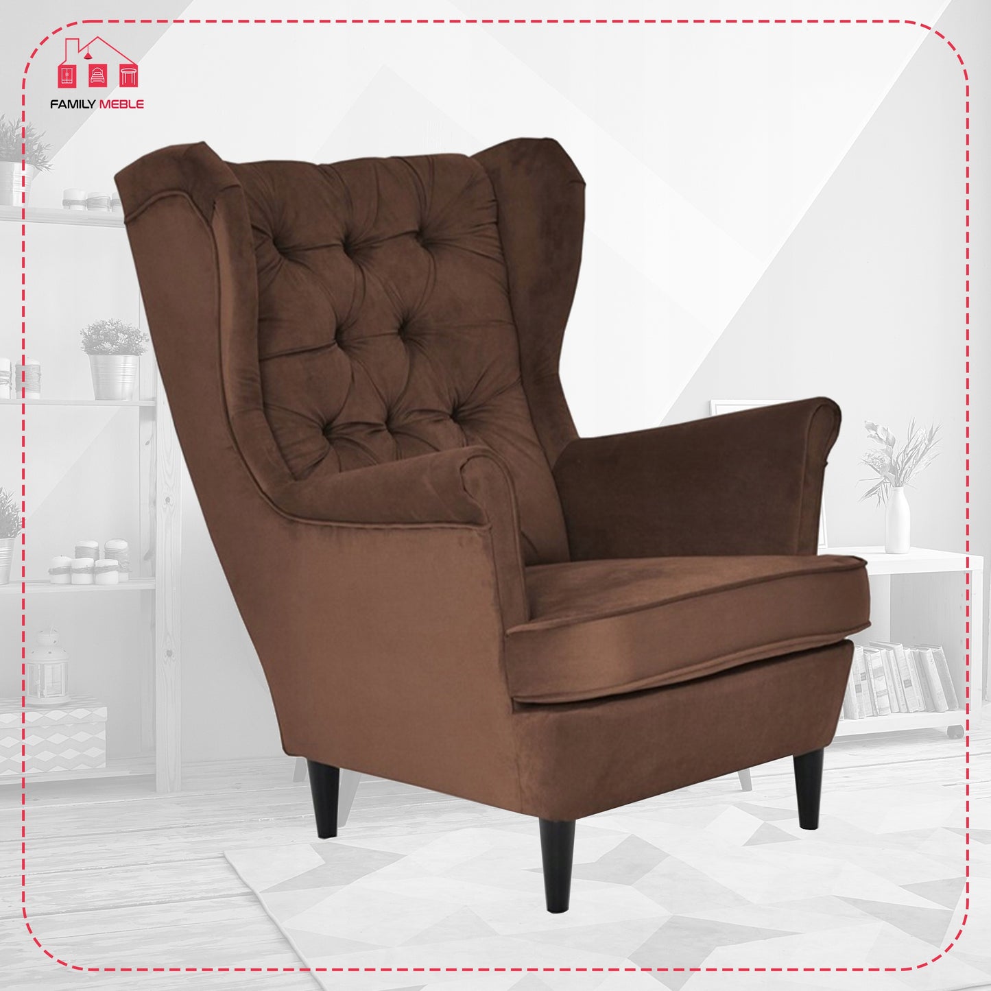 Fotel uszak Gaja skandynawski Family Meble brązowy czekoladowy beżowy