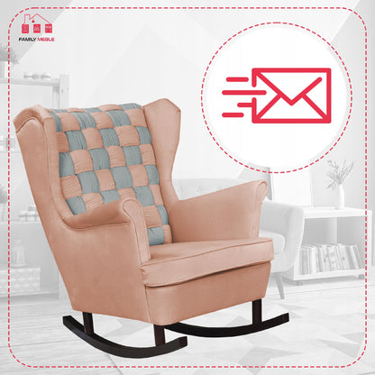 Fotel uszak bujany Carol Duo Family Meble beżowy pudrowy pastelowy kratka