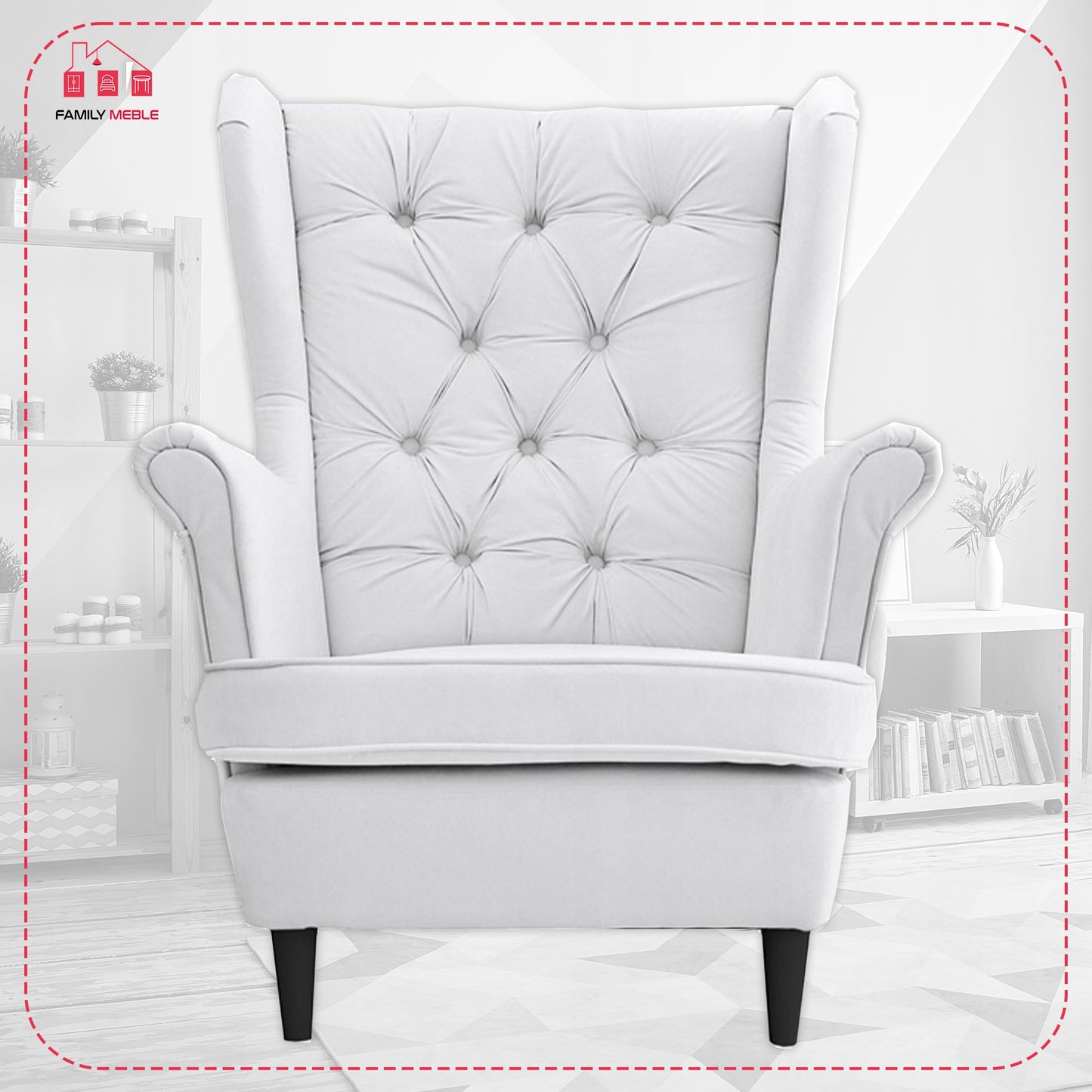 Fotel uszak Gaja z podnóżkiem skandynawsk Family Meble prestiżowy styl