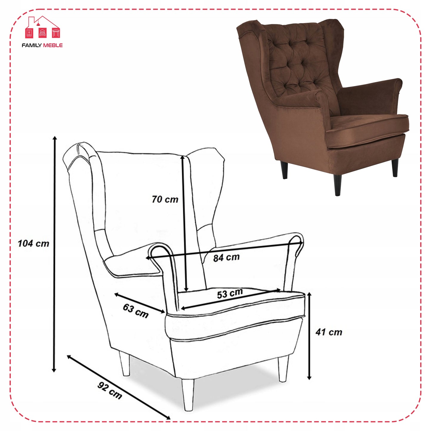 Fotel uszak Gaja skandynawski Family Meble brązowy czekoladowy beżowy