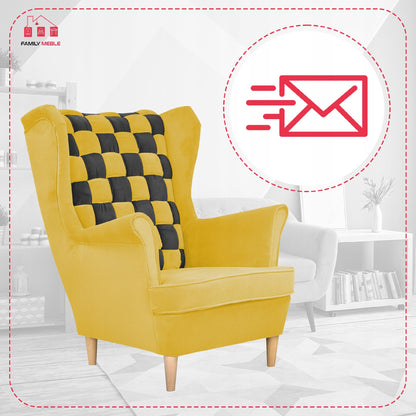 Fotel uszak Carol Duo skandynawski Family Meble żółto czarny paski