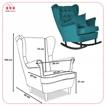 Fotel uszak bujany skandynawski Gaja Family Mebl patynowy turkus bujak