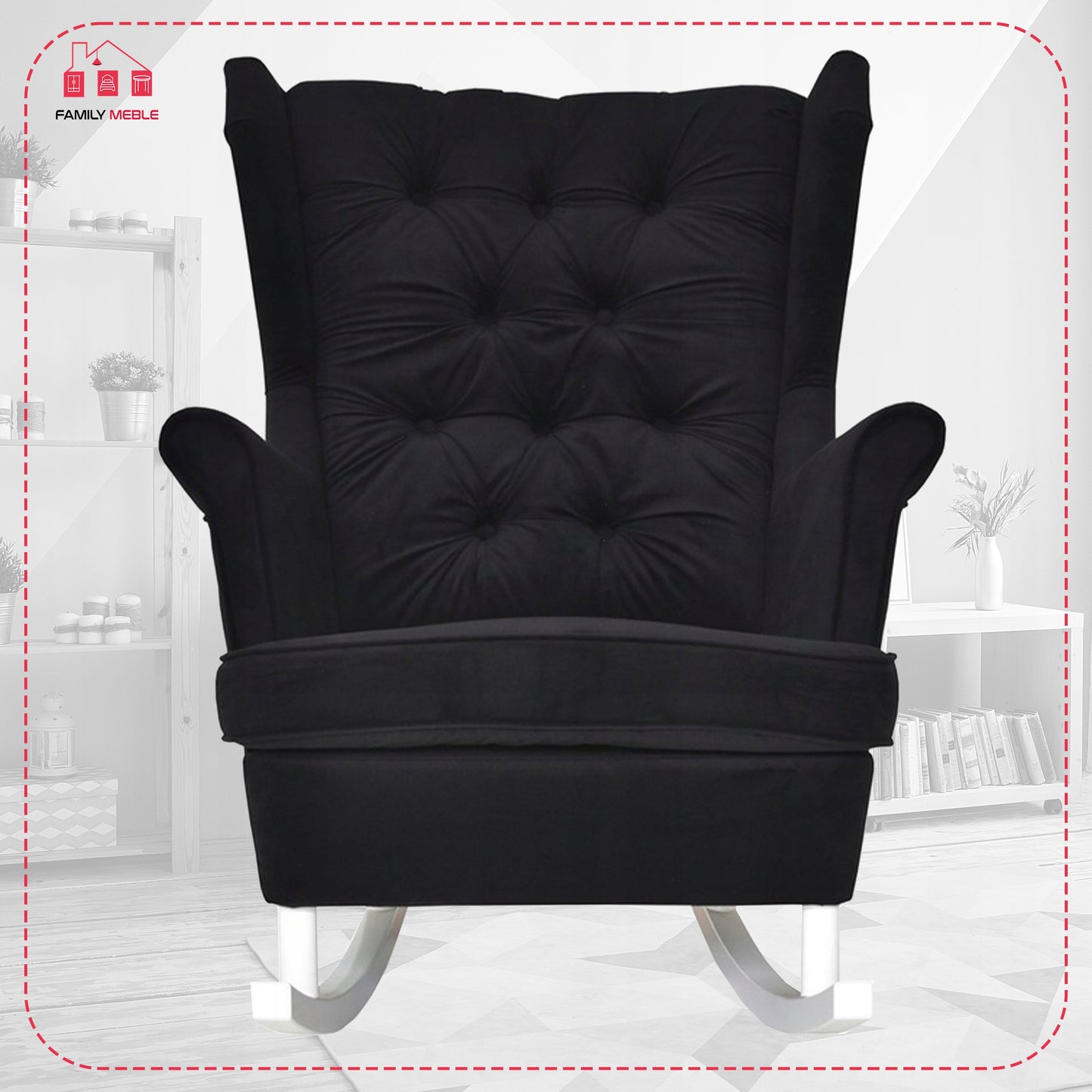 Fotel uszak Gaja bujany skandynawski Family Meble czarny głębokie piki